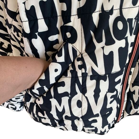 Free People Oversized Puffer Jacket Movement Zips XS-X Black White Spell Out New - Picture 6 of 16